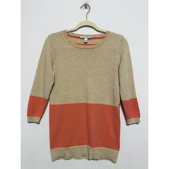 Autumn Cashmere Sweater Womens Medium Beige Salmon Striped 3/4 Sleeve Boho - Picture 1 of 6